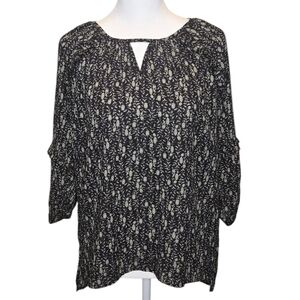 NWOT Beacon Apparel 3/4 Length Sleeve Ruffled Top Navy/Green Size XS